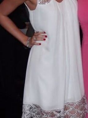 BCBGMaxAzria White Sleeveless Midi Dress with Crochet Hem